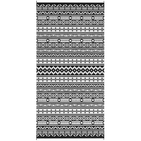 Reversible Outdoor Rug, Waterproof Plastic Straw With Carry Bag, 9 X 18, Black  White Geometric Wall