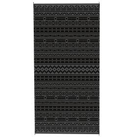 Reversible Outdoor Rug, Waterproof Plastic Straw With Carry Bag, 9 X 18, Black & Gray Geometric Wall