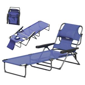 Folding Lounge Chair W Reclining Back, Navy Blue