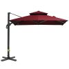 Outsunny 10x10ft Cantilever Umbrella: 360° Rotating Wine Red Double-Top Aluminum Shade