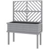 Outsunny Elevated Wood Planter with Trellis for Climbing Plants, Raised Garden Bed with Legs and Drainage Holes, Gray