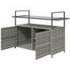 Outsunny 2-Tier Shelf PE Rattan Outdoor Bar Table, Glass Top Outdoor Serving Cart with Cabinet, Mixed Gray