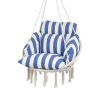 Outsunny Hammock Swing Chair, Macrame Hanging Chair with Large Cushion, Chain, Steel Frame for Indoor Outdoor Use, Blue and White