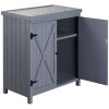 Outsunny Patio Storage Cabinet, with Galvanized Top and Shelves, Rust Proof, Double-door with Handle, Elevated Feet, for Yard Tool, Grey