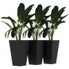 Outsunny Rattan-Style Plastic Planters with Drainage Holes, Set of 3 - 24 Inch Height, Black