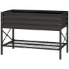Outsunny Black Galvanized Raised Bed: Elevated Planter with Shelf, Liner Included for Outdoor Gardening|