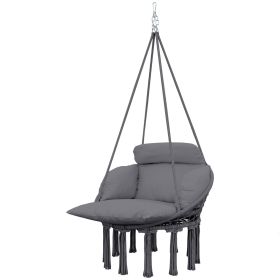 Outsunny Hammock Swing Chair, Macrame Hanging Chair with Large Cushion, Chain, Steel Frame for Indoor Outdoor Use, Dark Gray