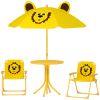 Qaba Kids Picnic Table and Chair Set, Outdoor Activity Table with Foldable Chairs, Height Adjustable Umbrella, Yellow