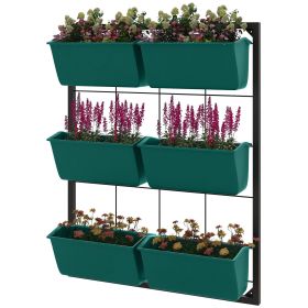 Outsunny 3-Tier Wall Planter Green with 6 Pots Hanging Planter Holder with Drainage for Flowers Vegetables