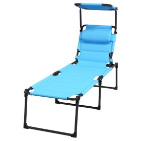 Outsunny Beach Recliner with Sunshade: Light Blue, Back Adjustment Options, Overhead Protection, Cushioned for Seaside Comfort|