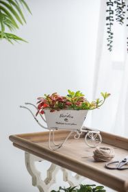 11.5x4x7" White Metal Decorative Disressed Wheelbarrow Planter, Tabletop Decor