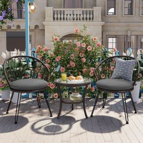 U_STYLE Outdoor Leisure Set, 2 Rattan Single Chairs with A Glass Round Table, Perfectly Suited for Patios, Balconies, and Courtyards
