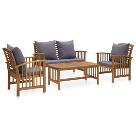 Garden Lounge Set Dark Grey Cushions, Natural Wood