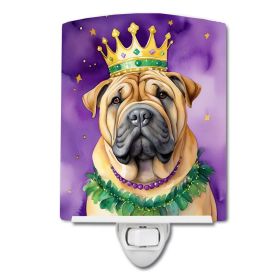 NEW Shar Pei King of Mardi Gras Ceramic Night Light Compact, UL-Certified, Ideal for Bedroom, Bathroom, Nursery, Hallway, Kitchen, 6x4x3, Multicolor