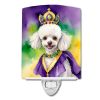 NEW White Poodle King of Mardi Gras Ceramic Night Light Compact, UL-Certified, Ideal for Bedroom, Bathroom, Nursery, Hallway, Kitchen, 6x4x3