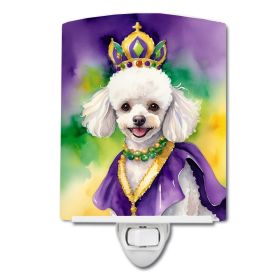 NEW White Poodle King of Mardi Gras Ceramic Night Light Compact, UL-Certified, Ideal for Bedroom, Bathroom, Nursery, Hallway, Kitchen, 6x4x3