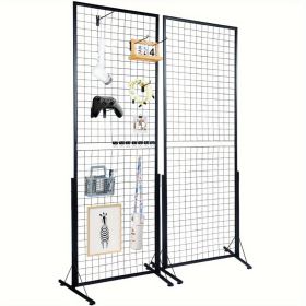 67 x 24 in Grid Wall Panels, 2 Packs Wire Gridwall Display Racks Tower with T-Base, Floorstanding Double Side Gridwall Panels