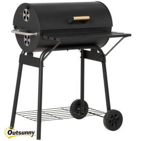Outsunny 30" Portable Charcoal Barbecue Grill with Wheels Outdoor Barbecue with Adjustable Charcoal Rack, Storage Shelf, for Garden Camping Picnic