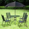 Outsunny 6 Piece Patio Dining Set for 4 with Umbrella, Outdoor Table and Chairs with 4 Folding Dining Chairs & Round Glass Table for Garden