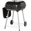 Outsunny 22" Charcoal Barbecue Grill with Portable Wheel, Side Tray and Lower Shelf for Outdoor BBQ for Garden, Backyard, Poolside