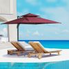 Outsunny 10x10ft Cantilever Umbrella: 360° Rotating Wine Red Double-Top Aluminum Shade