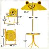 Qaba Kids Picnic Table and Chair Set, Outdoor Activity Table with Foldable Chairs, Height Adjustable Umbrella, Yellow