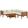 Garden Lounge Set Cream Solid Acacia wood, Polyester Modular