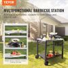 VEVOR Outdoor Grill Dining Cart with Double-Shelf, BBQ Movable Food Prep Table, Multifunctional Stainless Steel Table Top