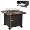 Outsunny 34" Propane Gas Fire Pit Table, 50,000BTU Wicker Gas Firepit with Glass Wind Guard, Lava Rocks and Lid, CSA Certification for Outdoor