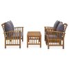 Garden Lounge Set Dark Grey Cushions, Natural Wood