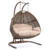 2 Person Swing Chair Wicker Hanging Double-Seat Swing Chair with Stand w/Beige Cushion