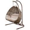 2 Person Swing Chair Wicker Hanging Double-Seat Swing Chair with Stand w/Beige Cushion