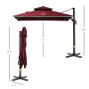 Outsunny 10x10ft Cantilever Umbrella: 360° Rotating Wine Red Double-Top Aluminum Shade