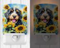 NEW Bernedoodle in Sunflowers Ceramic Night Light Compact, UL-Certified, Ideal for Bedroom, Bathroom, Nursery, Hallway, Kitchen, 6x4x3, Multicolor