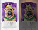NEW Shar Pei King of Mardi Gras Ceramic Night Light Compact, UL-Certified, Ideal for Bedroom, Bathroom, Nursery, Hallway, Kitchen, 6x4x3, Multicolor