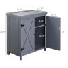 Outsunny Patio Storage Cabinet, with Galvanized Top and Shelves, Rust Proof, Double-door with Handle, Elevated Feet, for Yard Tool, Grey