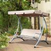 Outsunny Outdoor Swing Chair Bench with Stand and Adjustable Canopy Porch Swing for Patio Garden