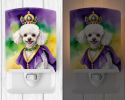 NEW White Poodle King of Mardi Gras Ceramic Night Light Compact, UL-Certified, Ideal for Bedroom, Bathroom, Nursery, Hallway, Kitchen, 6x4x3