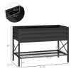 Outsunny Black Galvanized Raised Bed: Elevated Planter with Shelf, Liner Included for Outdoor Gardening|