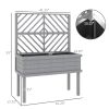 Outsunny Elevated Wood Planter with Trellis for Climbing Plants, Raised Garden Bed with Legs and Drainage Holes, Gray