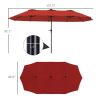 Outsunny 13ft Double-Sided Market Umbrella, Large Patio Umbrella with Solar Lights, Crank Handle for Garden, Pool, Yard, Wine Red