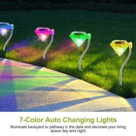 4Pcs Solar Garden Stake Light Outdoor Diamond LED Light 7 Color Changing IP65 Waterproof Pathway Stake Decorative Lamp For Garden Patio Yard Walk