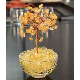 Crystal Money Tree Bonsai Gemstone Stone Feng Shui Wealth Figurine ,Traditional Showpiece,Figurine ,Modern Decorative (Option: Yellow)