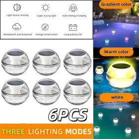 Swimming Pool Lights Solar Floating Light With Multi-Color LED Waterproof Outdoor Garden Lights 6pcs,IPX7 Waterproof Rechargeable Color Changing (Option: 6Pcs)