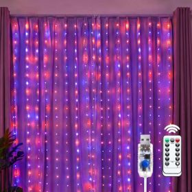 Brightown 300 LED Fairy Curtain Lights, 9.8ft X 9.8ft Curtain String Lights (Option: OrangePurple)
