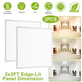 2Pcs 72W 2×2FT LED Panel Light 3800LM Flat Ceiling Light With 3 Lighting Color Temperature Equivalent LED Troffer Recessed Edge-Lit Switchable CC (Option: 3Color)