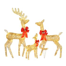 3pcs 54*20*122cm 30.00V 3.60W Family Elk Golden Iron Frame Cotton Thread Green Onion Powder Courtyard Elk Decoration (Option: Default title)
