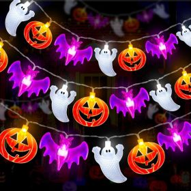 2 Pack Halloween Lights Indoor Outdoor Decorations Total 40FT 60 LED Pumpkin Bat Ghost Halloween String Lights Battery Operated, 8 Modes Waterpro (Option: Multicolor)