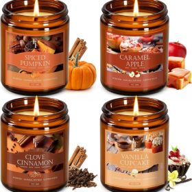 Fall Candles Set, 4 Pack Candles For Home Scented Natural Soy Wax, Autumn Gifts Set For Women Men, Fall Fragrance Of Pumpkin,Cinnamon,Vanilla Cup (Option: Brown)