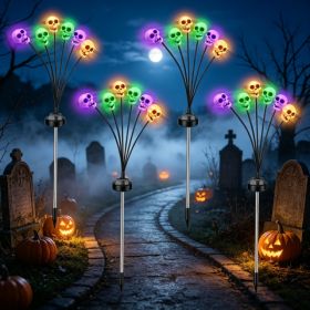 Halloween Solar Skull Lights, 4 Pack Outdoor Decorative LED Skull Stake Lights, Color Changing Green Purple Yellow, 2 Lighting Modes For Yard Gar (Option: Default)